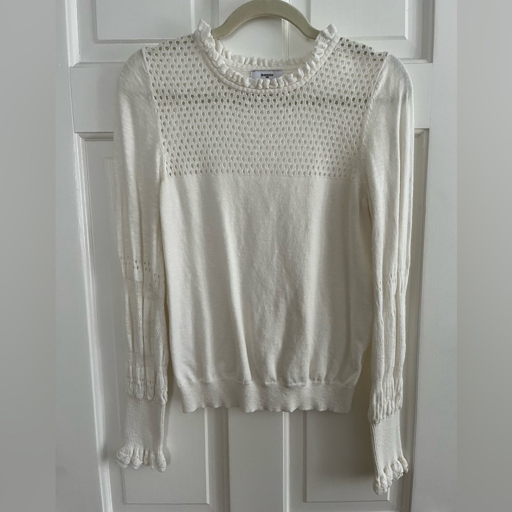 Suncoo White Knit Sweater with Mesh Detail